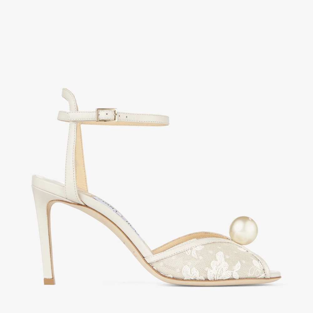 Jimmy Choo Sacora 85 Ivory White Lace Pearl Bridal Wedding Sandal Heel Pump 36.5 - Picture 3 of 16